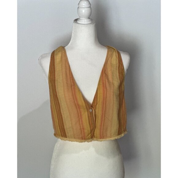 NWT ZARA Women Button Front Twist Back Crop Vest SZ XL Yellow Tan Brown Striped - Picture 3 of 8